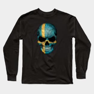 Swedish Flag Skull Long Sleeve T-Shirt